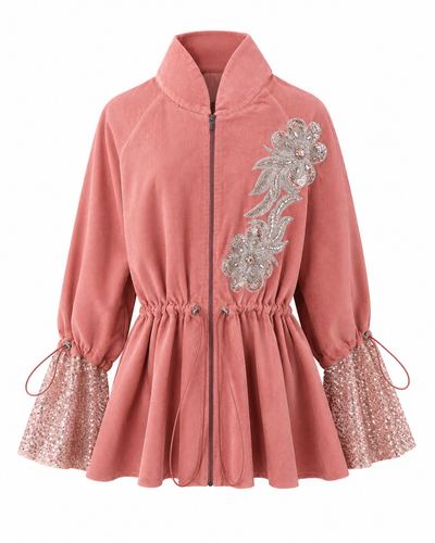 Куртка-жакет с баской Baroque Velvet Jacket — Peach Bloom 1